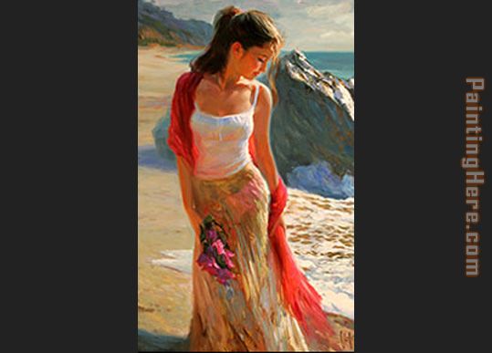 girl with bougainvillea painting - Vladimir Volegov girl with bougainvillea art painting